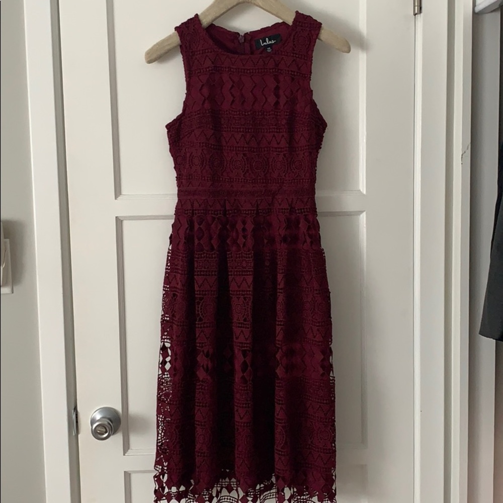 Burgundy lace knee length dress
